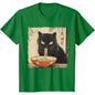 Funny Cat Pattern T Shirt For Women Delicious Noodles 3D Printed Short Sleeves Summer Leisure Tees O-Neck Loose Tops T-Shirts