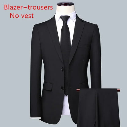 High Quality Men Solid Color Business - Stylish Handsome Groom Best Man Wedding Dress 3/2/1 Single Piece Optional