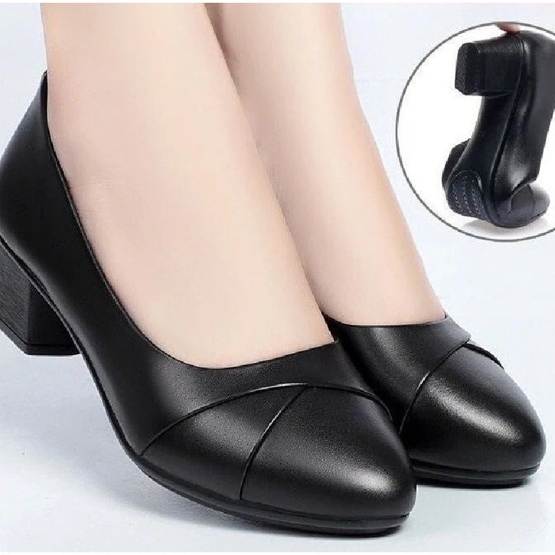 Women's Black Chunky Heel Pumps Slip On Round Toe Office Work Shoes Comfortable Block Heel Dress Shoes for Ladies