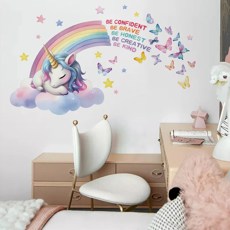 Unicorn Vinyl Child Wall Sticker For Baby Room Decoration Bedroom Accessories Furniture Sticker Adhesive Wallpaper Wall Decor
