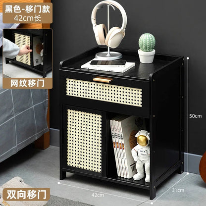 ‌Modern Minimalist Nightstand - Solid Wood Bedside Storage Cabinet with Drawer, Space-Saving Slim Design for Studio Apartments
