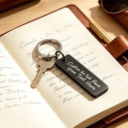 New Style Stainless Steel Custom Logo Name Keychain Rectangular Hang Tag Metal Key Ring Advertising Holiday Engraved Laser Gift