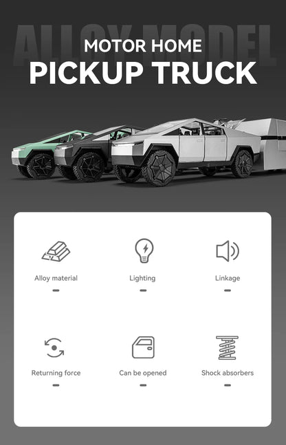 Cyber Truck Pickup Trailer RV Metal Alloy Toy Car Model Die-Casting Off-Road Vehicle Men's Gift Collection Truck Ornaments