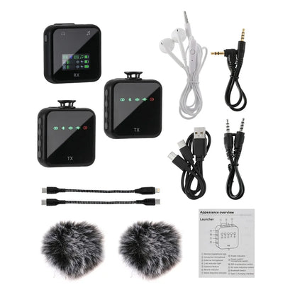 Wireless Lavalier Microphone System Bluetooth Audio Video Voice Recording Mic for iPhone Android Mobile Phone Interview Camera