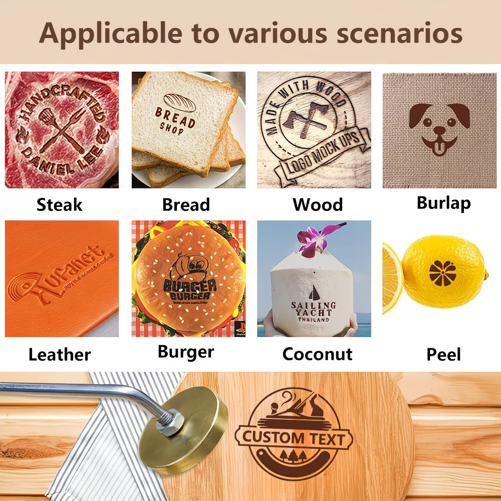 Custom Branding Iron Personalized LOGO Stamp for Woodworking Steak BBQ Leather Craft Brass Heating Tool DIY Steak Burger Wood