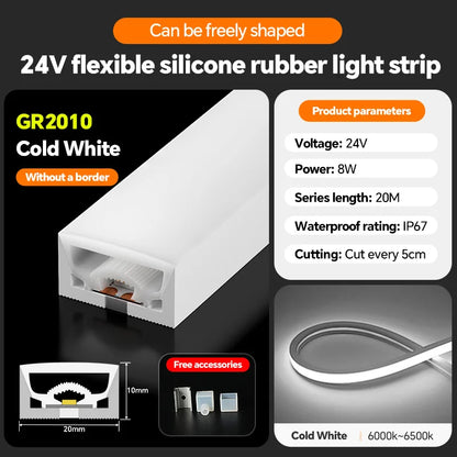 LED flexible silicone light strip embedded 24V waterproof tubing linear lamp concealed installation flexible soft light strip