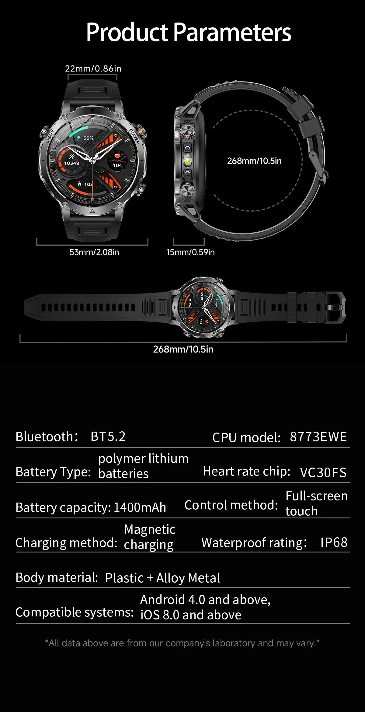 New 1400mAh Battery Sports Smart Watch 1.7” SOS+Flashlight Exercise Record Bluetooth Call Waterproof Health Watch For Android iO