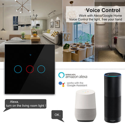 Tuya Wifi Smart Light Switch EU 1/2/3Gang Touch Light Switch No Neutral Wire Wall Light Switches for Alexa Google Voice Control