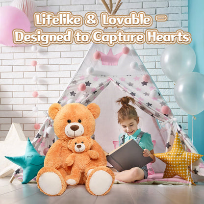 MorisMos Mom and Baby Giant Teddy Bear, 39inch Large Teddy Bears Stuffed Animal Plush for Baby Shower, Orange