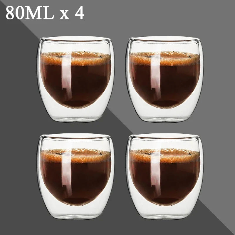 80ML Double Wall Glass Cup 1/12PCS Transparent Handmade Heat Resistant Tea Drink Whisky Wine Set Espresso Coffee Milk Mugs Gift