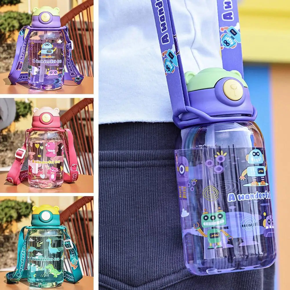 650ml Cute Water Bottle Cup With Straw Adjustable Shoulder Strap Portable Leakproof Students Kids Adults Outdoor BPA Safe 2026