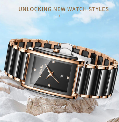 LIGE Creative Square Watch For Women Fashion Elegant Women's Bracelet Watch Stainless Steel Waterproof Date Quartz Wristwatches
