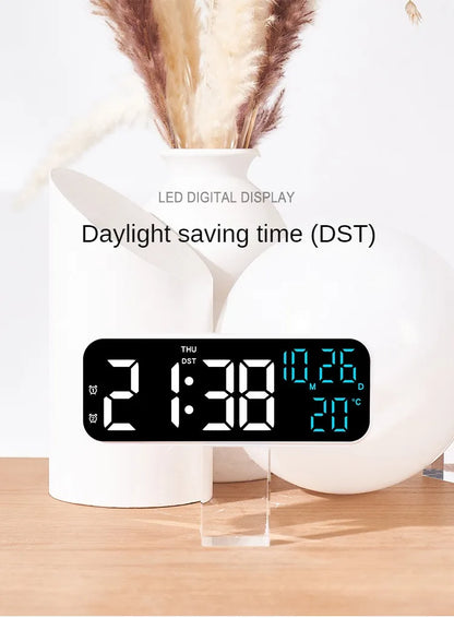 Digital Alarm Clock Temperature and Date Week Display Night Mode Table Clock Voice Control 12/24H Electronic LED Alarm Clocks