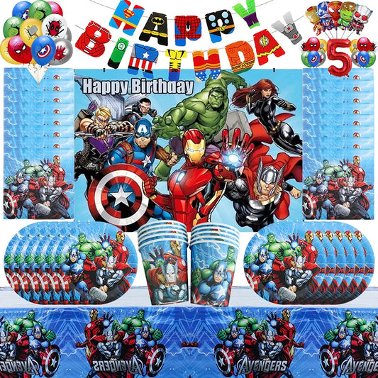 Avengers Marvel Party Decorations SuperHero Theme Tableware Kit Balloon Deco Happy Birthday Banner Supplies for Boys Favors Gift