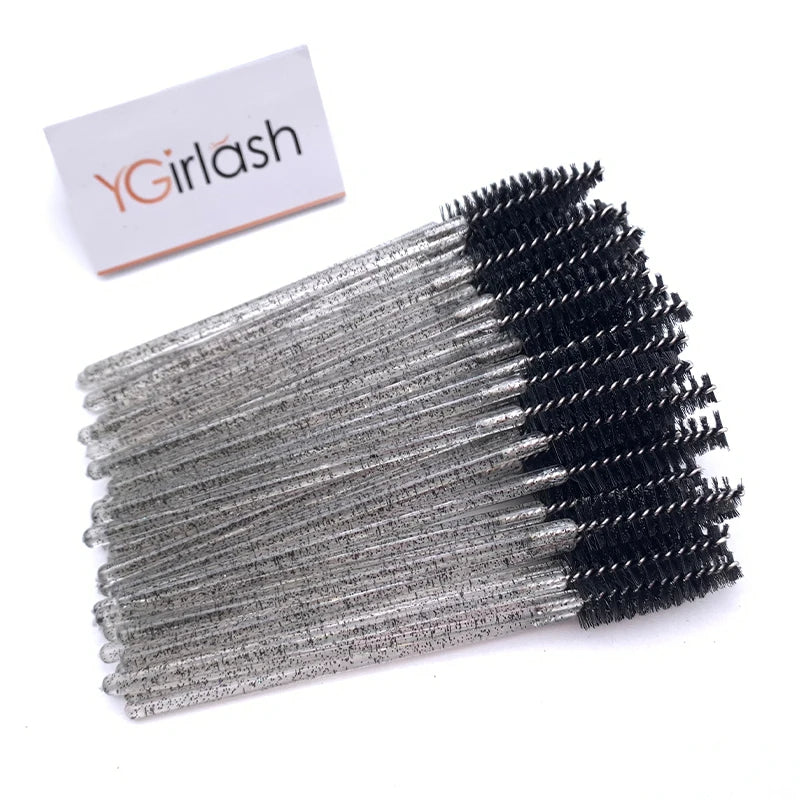 50 Pcs Shiny Crystal Eyelash Applicator Disposable Diamond Handle Nylon Two Colors Mascara Wands Spoolies Pink Brushes