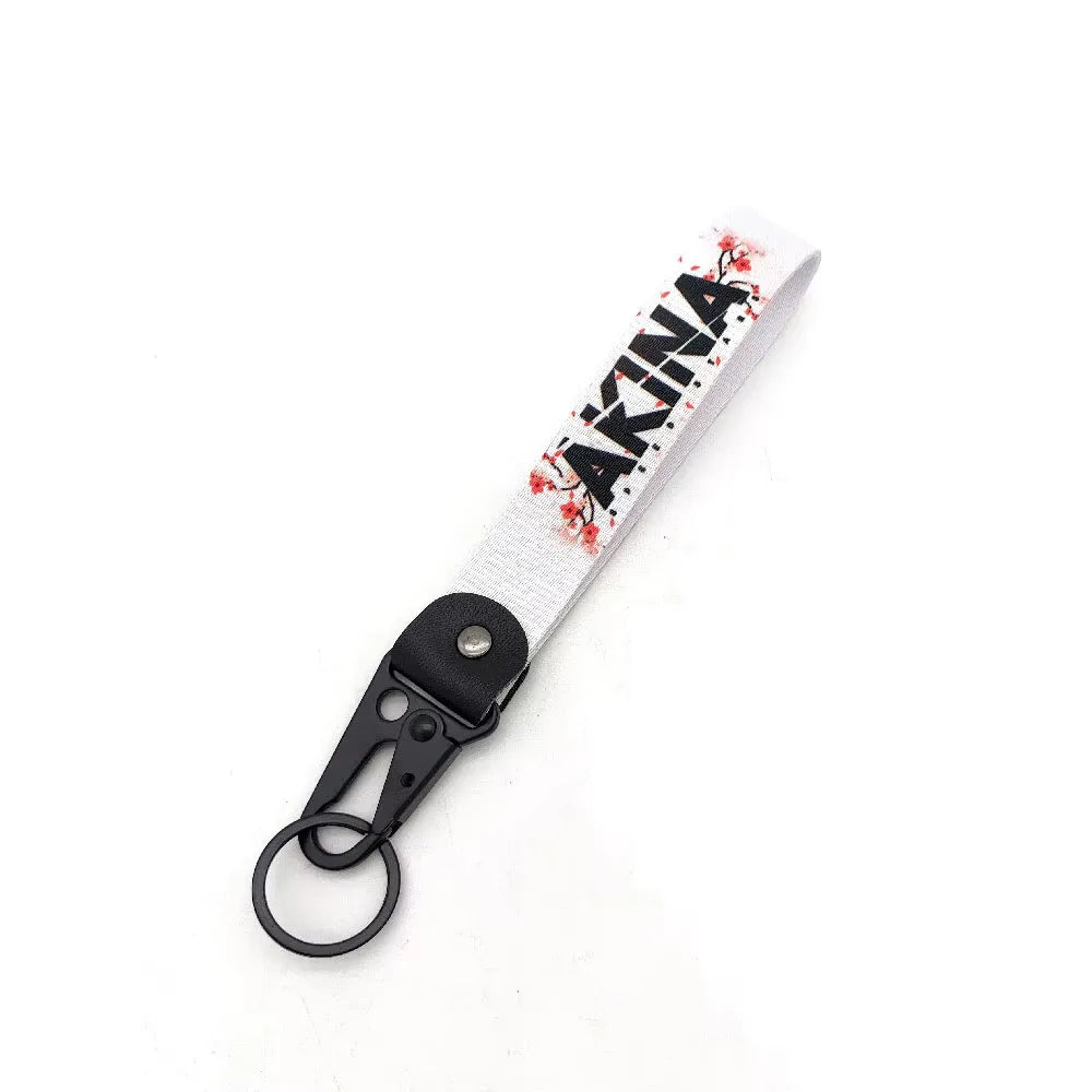 Initial D Car Keychain Nylon JDM Style Gift Lanyard Keyring Auto Key Steel Spring Clip Key Starp Key Pendant