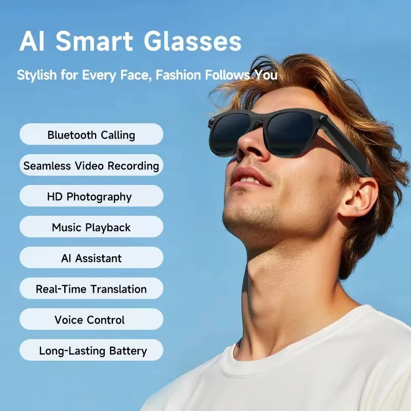 Lenovo NEW 8K 1600W HD AI Smart Glasses Camera Dual Real-time Translation Bluetooth Call Shoot Audio Video Music Play Sunglasses
