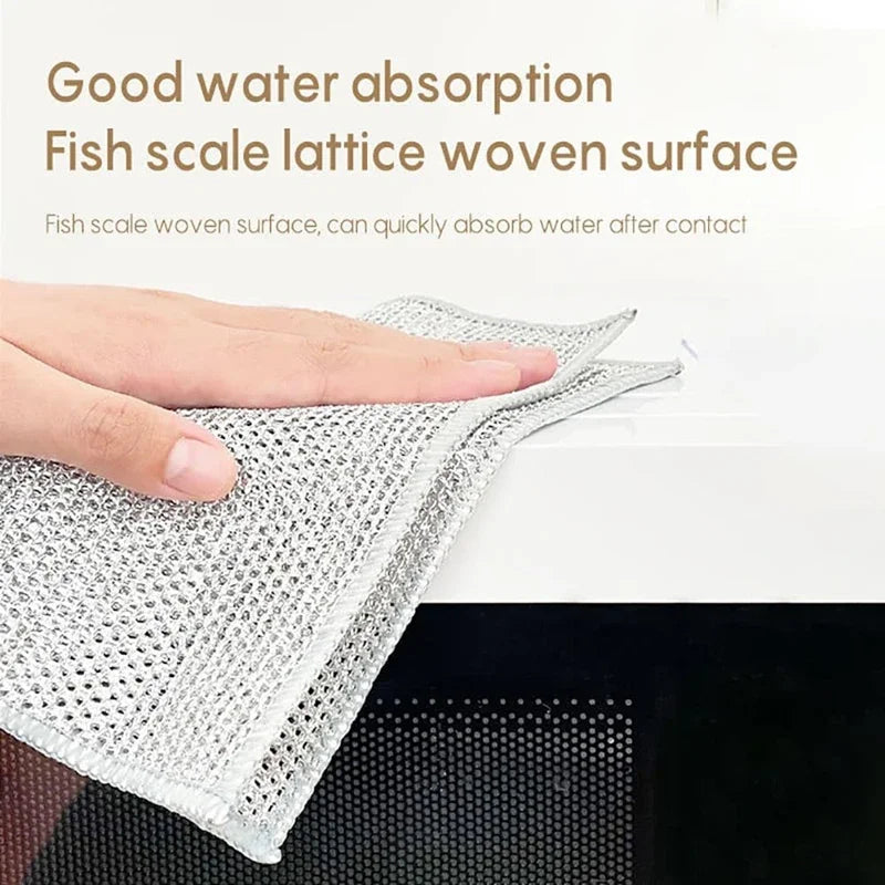 5-30 PCS Magic Dishcloth Silver Wire Cleaning Kitchen Cloth Thickened Microfiber Wash Towel Built-in Sponge Steel Wire Ball Rag