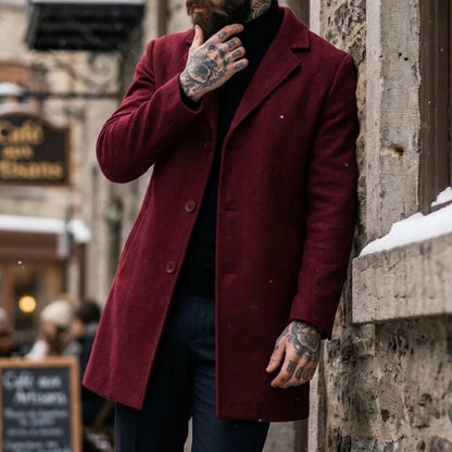 Men's Jackets Single-Button Mid-Length Windbreaker | Classic Solid Color Streetwear Jacket | Office Outerwear Windproof For Man