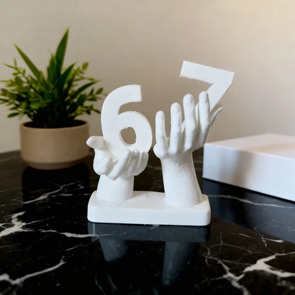 3D Printed Figurine Holding Digital Italian Brain Rot Math 67, Funny and Funny Meme Figurine Holding Digital 67 Sculpture