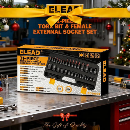 ELEAD 31PC Torx Bit Socket Set Premium CR-V & S2 Alloy Steel Star T8-T70 & E-Torx E4-E24 High Torque Laser Marked
