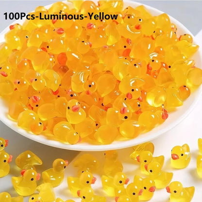 100/200 Pcs Luminous Mini Duck Tiny Resin Duck Little Duck Figurines Bulk for Dollhouse Ornament Micro Garden DIY Crafts Decor