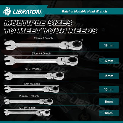 LIBRATON1pc Ratchet Wrench 6mm-19mm, Ratcheting Flexible Head Wrench Set, Reversible Spanner Hand Tool, 72-Tooth Allen Wrench