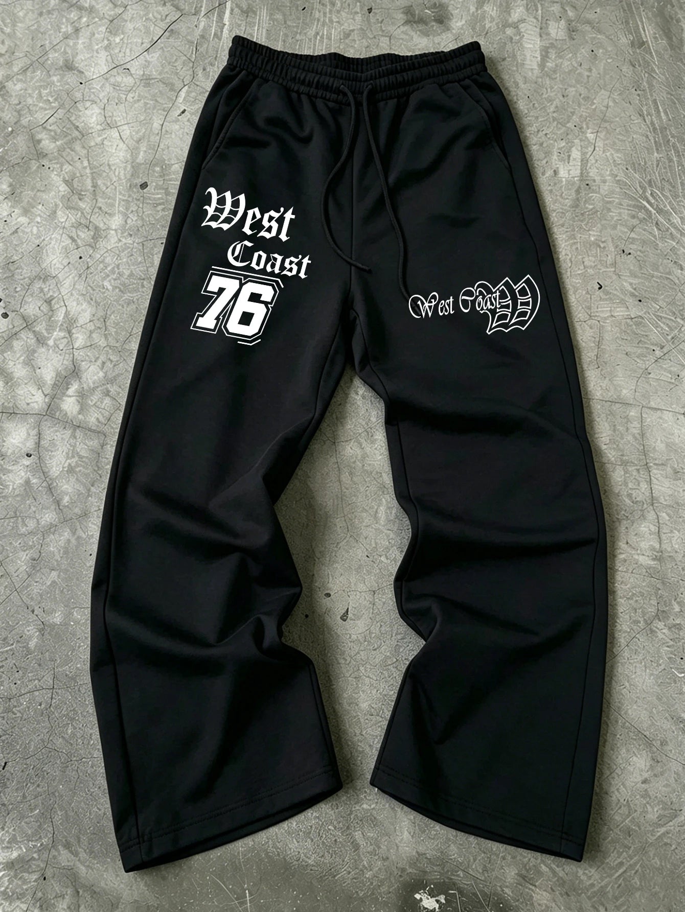 Men Wide Leg West Coast 76 Double Side Print Sweatpants 100% Polyester Gothic Baggy Y2K Drawstring Casual Jogger Pants