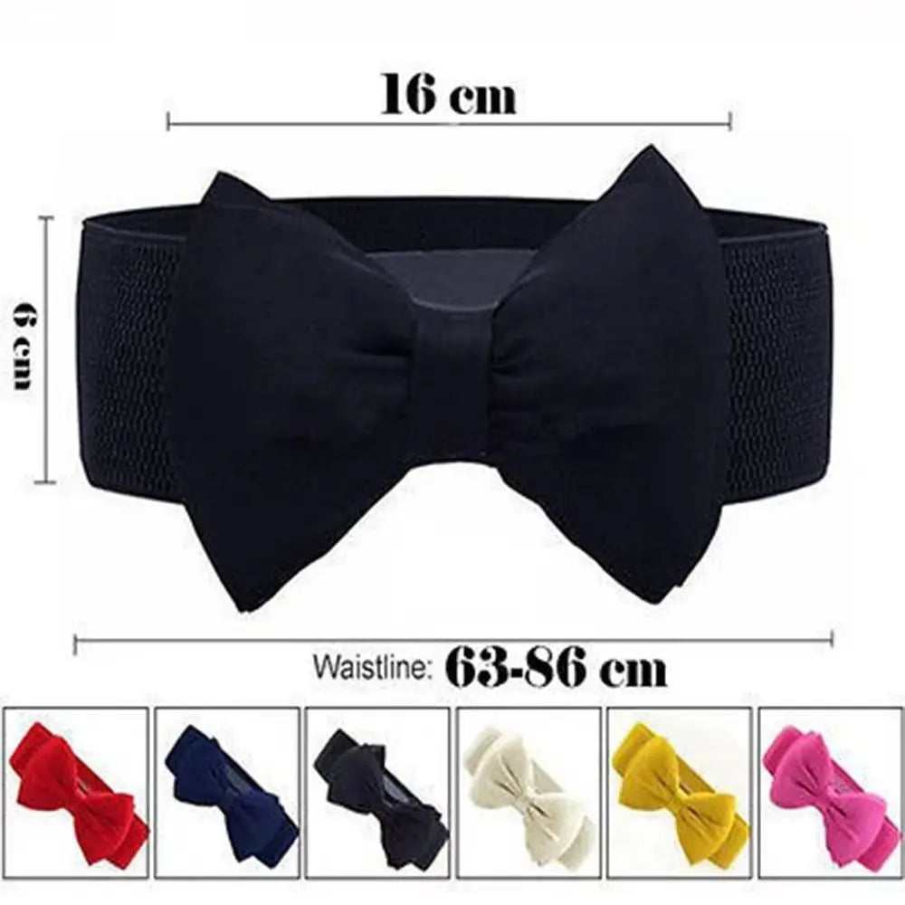 1Pcs New Big Bowknot Waist Belt Elastic Stretch Buckle Bow Waistband Wide Satin Bow Belt for Girls Lady Women