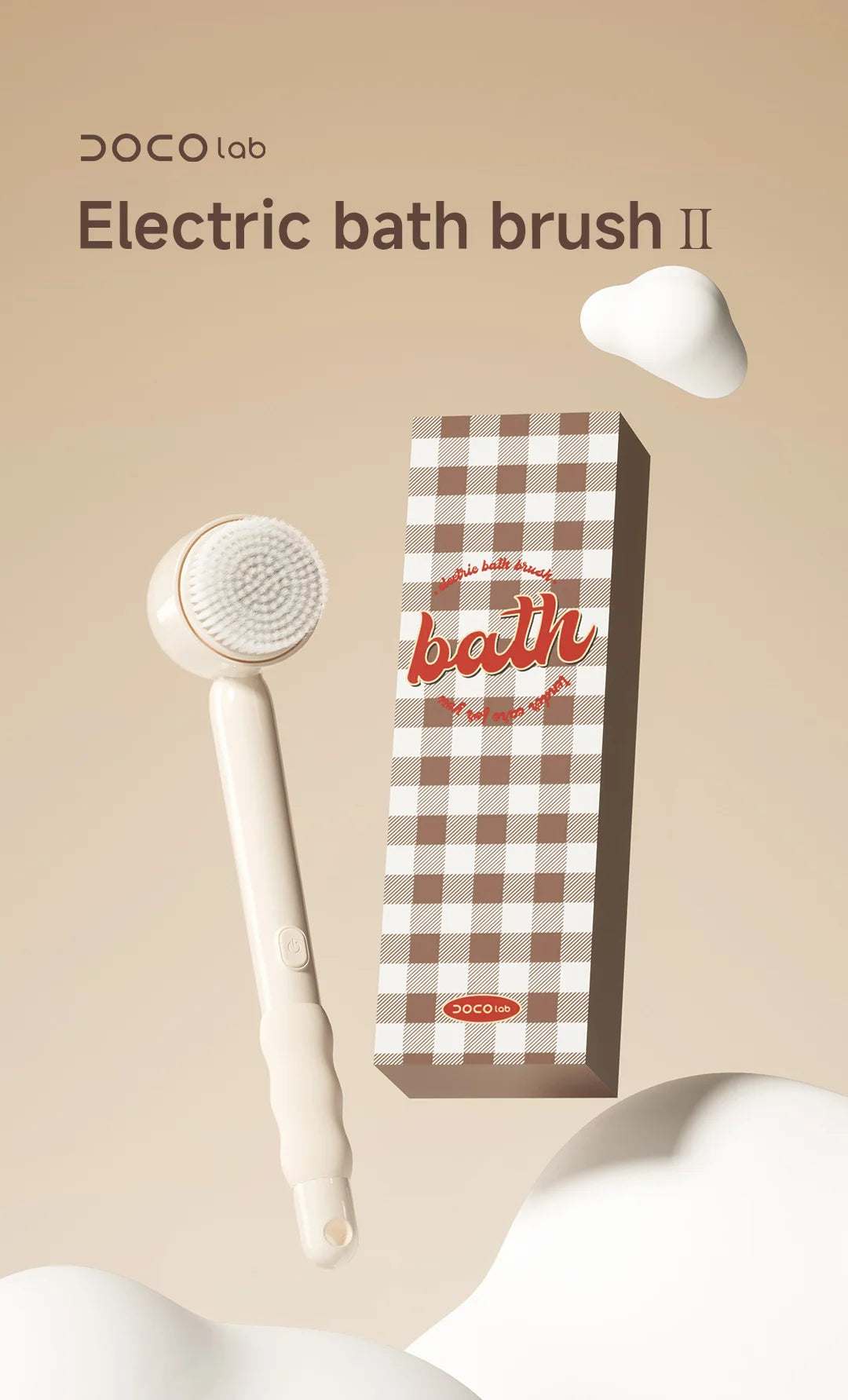 DOCO Electric Shower Brush Foot trimmer Multi functional Back Rubbing Massage Body Rubbing Towel Long handled Back Brushing Tool