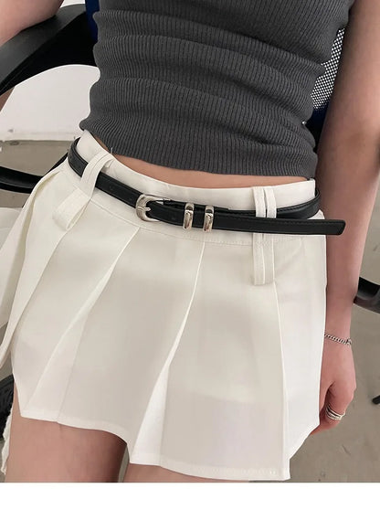 Woman's Fashionable Belts Black Simple Thin PU Belts Trousers Skirt Versatile Belts Student's Casual Belt
