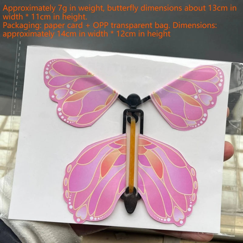 12PCS Magic Flying Butterflies Wind Up Toy Bookmark Greeting Rubber Band Powered Magic Prop,Surprise Gift Wedding,Birthday,Party