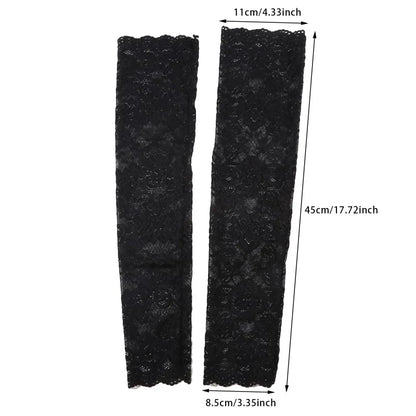 Women Summer Ice Silk Lace Arm Sleeve Elastic Sleeve Driving Gloves Black White Long Fingerless Mittens Sunscreen Gloves