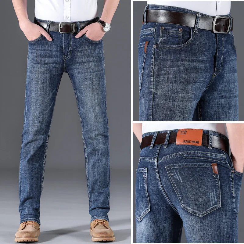 2026 Men NEW Men's Fashion Business Jeans Classic Style Casual Stretch Slim Jean Pants Male Brand Denim Trousers Black Blue Mens
