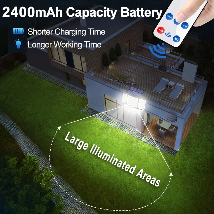 Solar Lights Outdoor 348LED 3 Heads Waterproof Solar Powered Security Flood Lights Motion Sensor Outdoor Lights For Garden