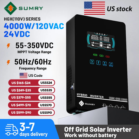 Falownik solarny Sumry 4KW 120V Off Grid 24V 140A 5600W MPPT Pure Sine Wave Inwerter Domowy 6.25 Calowy Wyświetlacz LCD