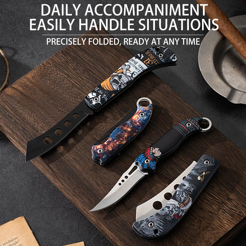 Pocket Portable Mini Folding Knife Stainless Steel Self-defense EDC Multi-purpose Camping Camp tools Halloween style