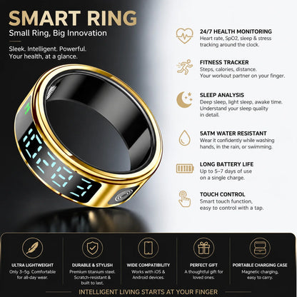 2026 new smart ring with charging compartment HD screen sports mode photo control，5ATM waterproof smartring ,for ios andriod