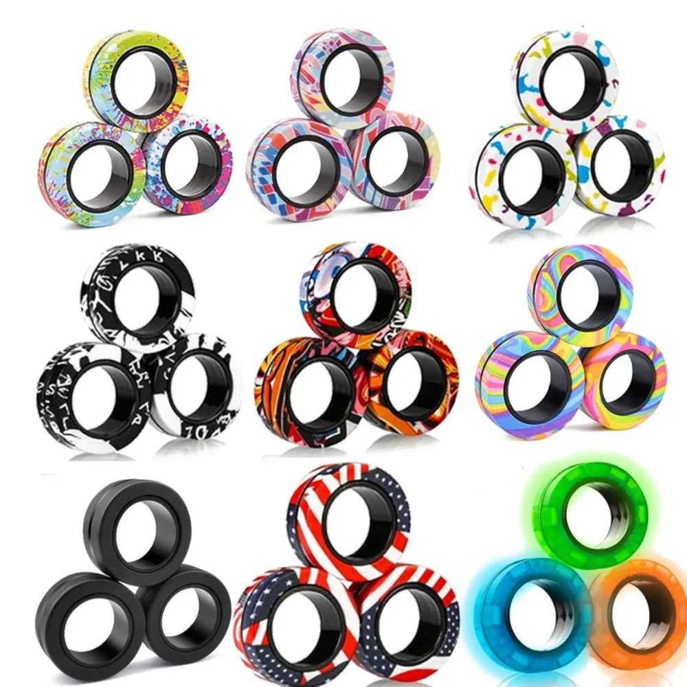 sell well 3pc stress reduction magnetic ring toy, color ring toy, ADHD anxiety relief stress reduction ring Holiday gift