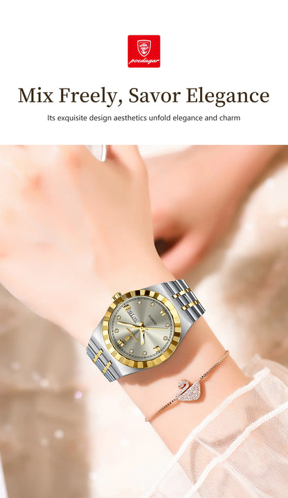 POEDAGAR Elegant Casual Ladies Watch Luminous Waterproof Week Date Fashion Woman Wristwatch Stainless Steel Women Quartz Watches