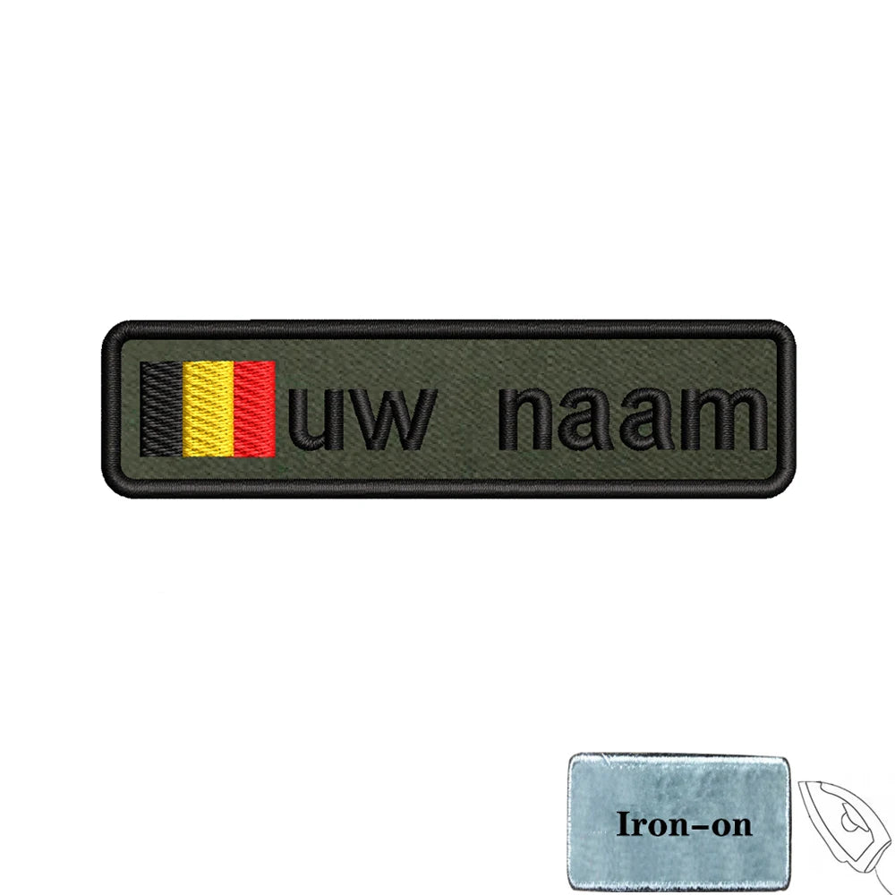 1PC 10cmX2.5cm Custom Name Flag Patch Badge Iron On Hook Loop Army green Netherlands Germany Russia France Belgium Italy Spain