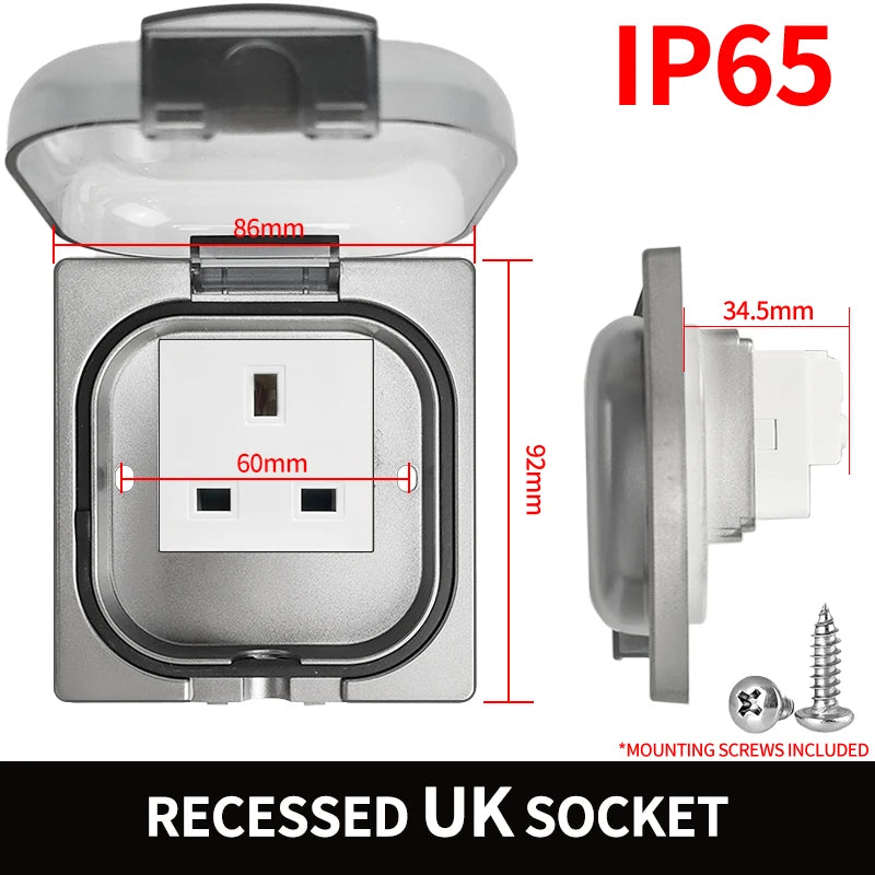 IP65 Waterproof Outdoor Socket, 16A High Power Wall Plate, 250V US/Thai Style 10A Receptacle, Bathroom & Weatherproof Electrical