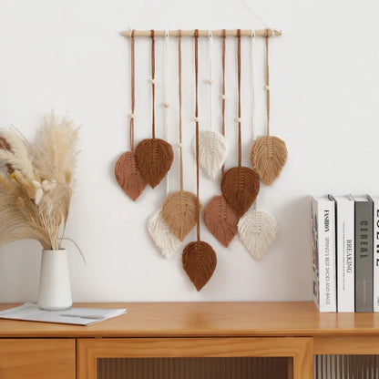 Handmade Woven Leaf Macrame Hanging Ornament Bohemian Cotton Rope Woven Walls Hanging Decoration For Bedroom Living Room Wall