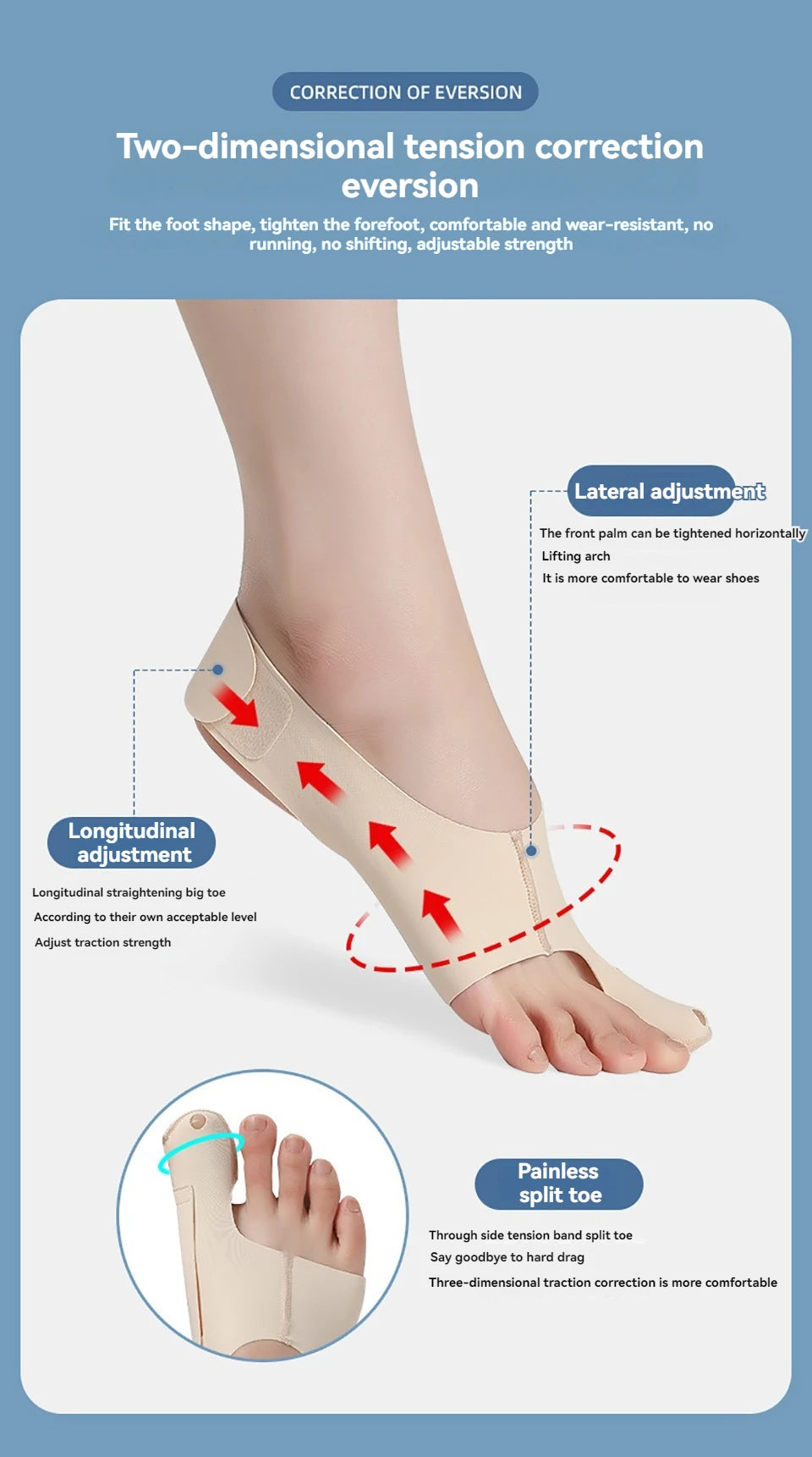 GOBYGO 1Pcs Hallux Valgus Corrector Toe Separation Corrector Lightweight And Adjustable Wearable Shoes Ankle Support Men Women