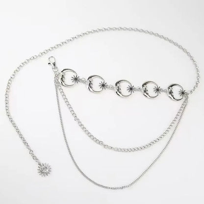Fashion Golden Tassel Waist Chain Belt Female Bohemian Metal Punk Goth Moon Designer Belts for Women High Quality Dress Chains