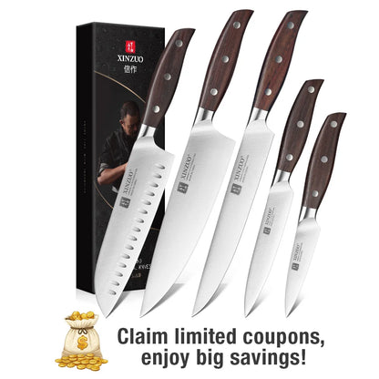 XINZUO 1-5PCS High Quality 3.5+5+8+8+8"  Paring Utility Cleaver Chef Knife Germany 1.4116 Stainless Steel Kitchen Knife Sets