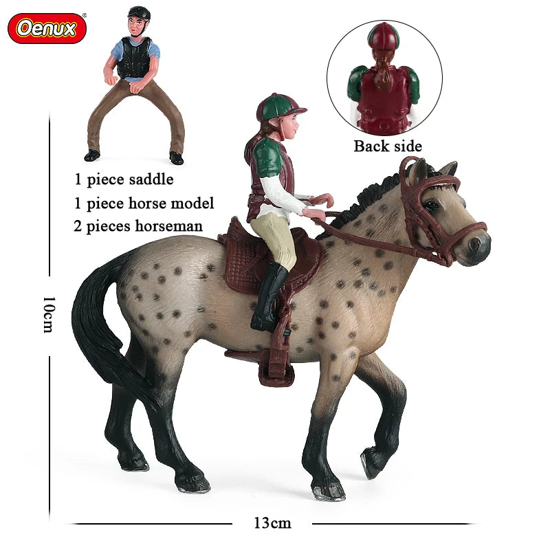Oenux Farm Horse Race Model Action Figures DIY Equestrianism Horseman Animals Figurine Cute Education Collection Kids Toy Gift