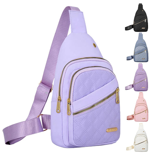 Leisure Quilted Crossbody Bag for Women Chest Bag with Earphone Hole Outdoor Hiking Sling Bag Suitable for Daily Use, Travel