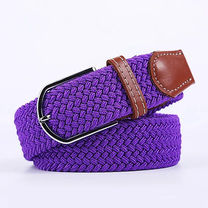 Women Casual Knitted Elastic Belt Pin Buckle Webbing Strap Woven Canvas Braided Stretch  - Belts for Men