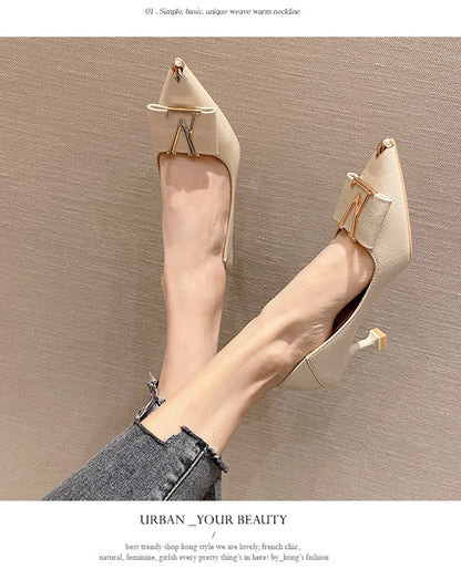 Summer New Pointed-Toe Stiletto Heels, Women's Medium Height Office Pumps, Elegant Work Dress Shoes for Commuting 2026